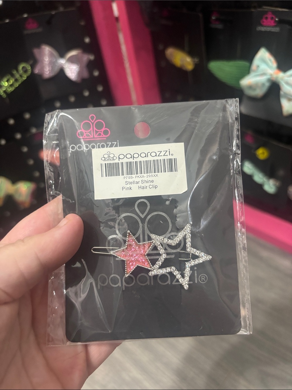 paparazzi Pink and Silver Glitter Star Hair Clips